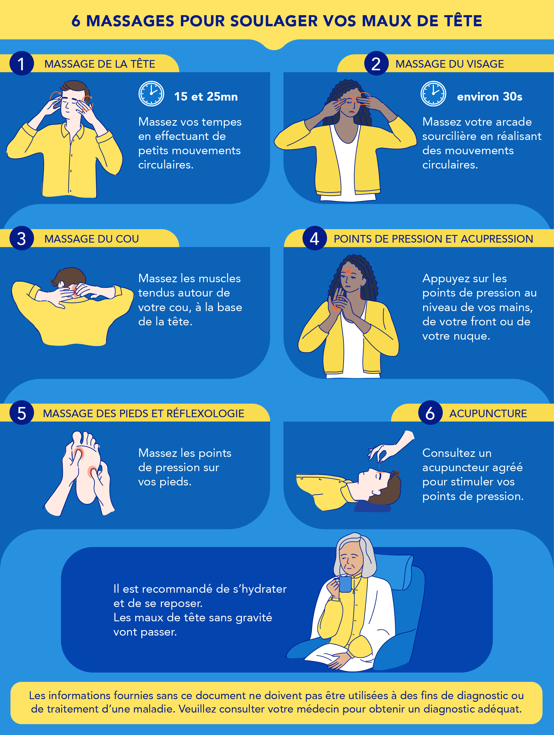 INFOGRAPHIE 6 MASSAGES POUR SOULAGER MAL DE TÊTE